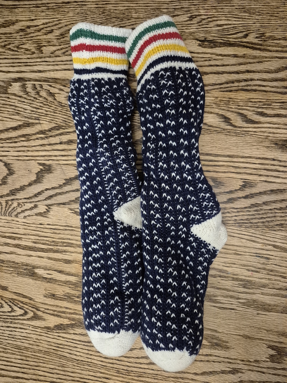 HBC Stripes Navy Patterned Sherpa Lined Slipper Socks with Multicolor Cuff